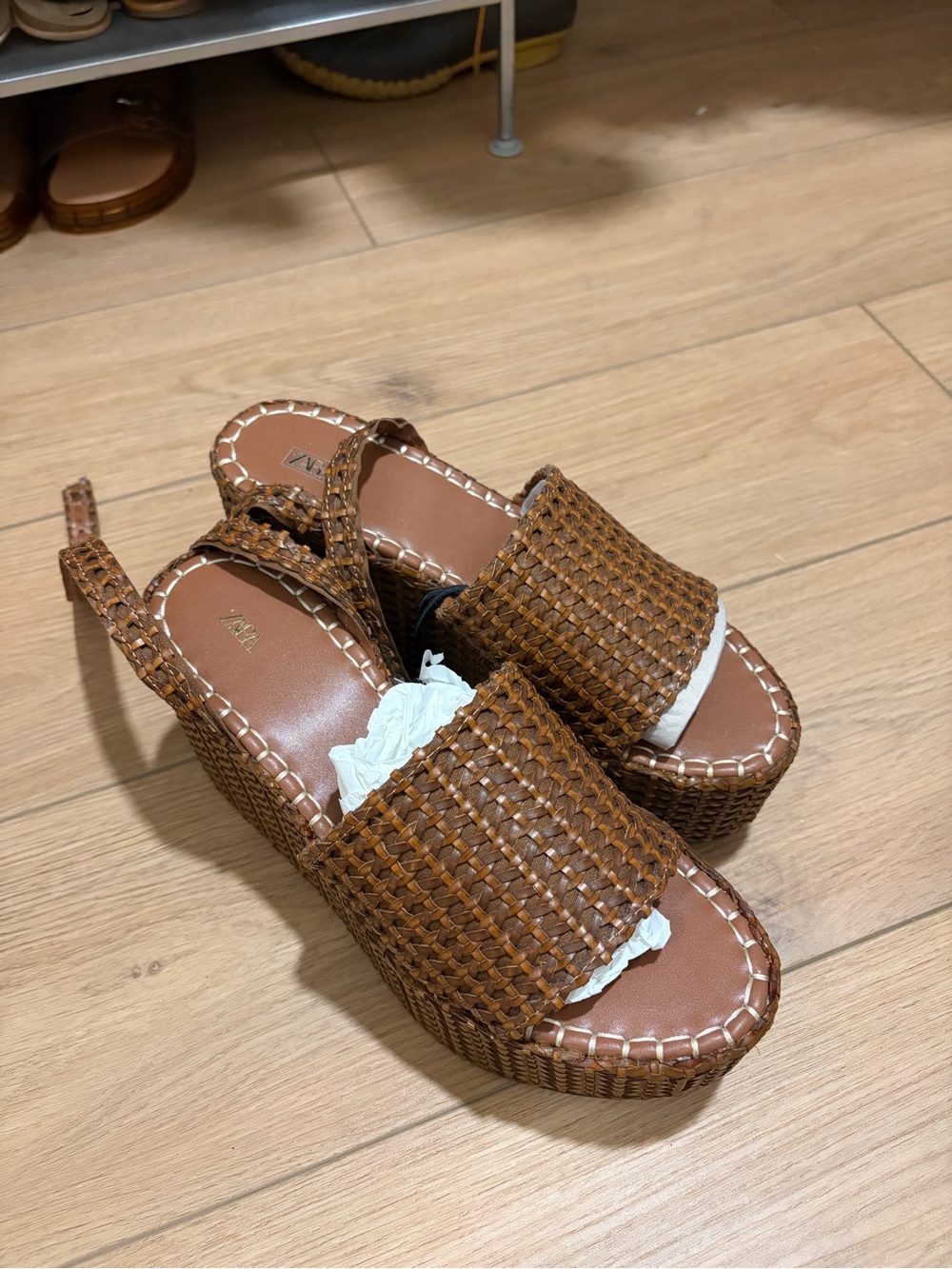 Zara Brown Woven Platform Sandals